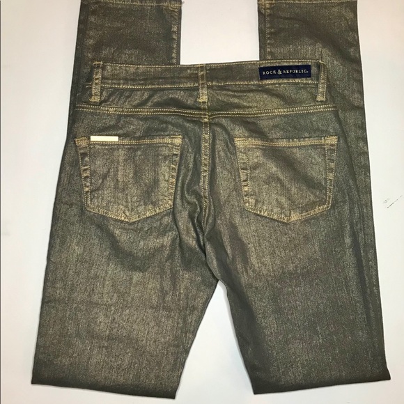 Rock & Republic Gold foiled Berlin Jeans size 2 - Picture 6 of 9